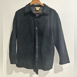 COTTON GINNY Vintage Black Suede Leather Button Down‎ Size M